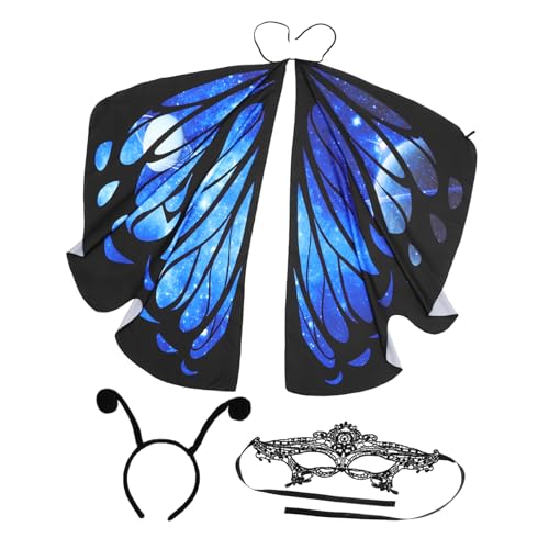 SAFIGLE 1 Satz Schmetterlings-schal-Cape Maske Halloween-schmetterlingskostüm Schmetterlinge Mantel Funkeln Bausatz Babykleid Bausätze Schickes Schmetterlings-Cape Blue Polyester von SAFIGLE