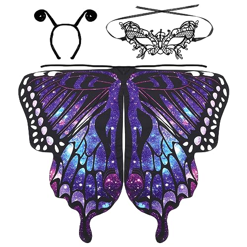 SAFIGLE 1 Satz Schmetterlingsflügel Cape Set für Halloween Bunte Umhang Maske und Stirnband für Tanzpartys und Cosplay Leicht und Einzigartiges Design SAFIGLE 1 Satz Schmetterlingsflügel Cape Set für Halloween Bunte Umhang Maske und Stirnband für Tanzpartys und Cosplay Leicht und Einzigartiges Design von SAFIGLE