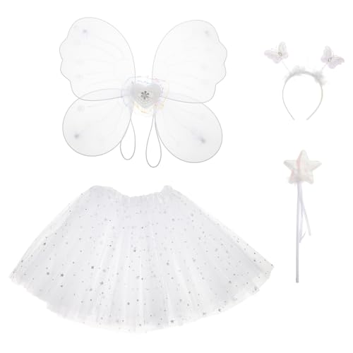 SAFIGLE Flauschiger Feenrockanzug Mit Schmetterlingsflügeln Kleid Für Mädchen Bühnenkostüme Für Halloween Und Weihnachten von SAFIGLE