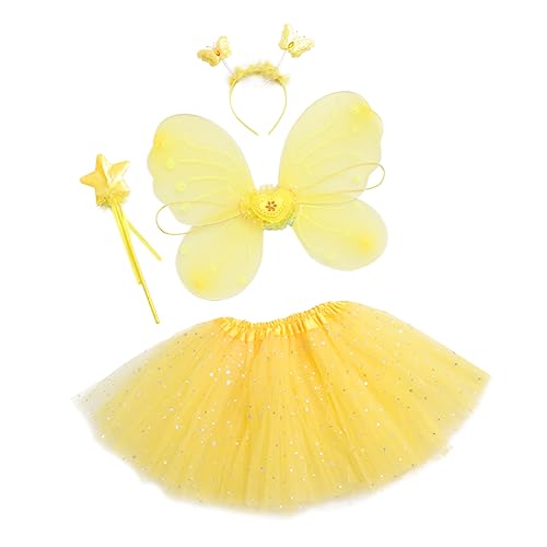 SAFIGLE 1 Satz Schmetterlingsflügel vierteiliges Set present for for Urlaubskleidung für Engelsflügel Feenstab Performance-Kleid Fee-Cosplay Feenkostüme Stoff Yellow von SAFIGLE
