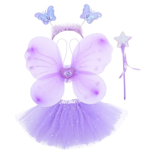 SAFIGLE 1 Set Schmetterlingsflügel Vierteiliges Set Partyzubehör Mädchen Auftrittskleid Mädchen Feenkleid Festival Cosplay Kostüme Mädchen Kleiderset Feenrock Kurzes Kleid von SAFIGLE