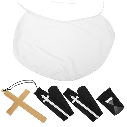 SAFIGLE 1 Set Stoff Priesterkostüm Overknee Strümpfe Nonnenkopfstück Und Kragenkreuz Für Halloweenkostüme von SAFIGLE