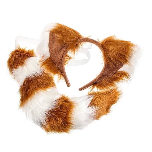 SAFIGLE 1 Set Tierohrkostüm „Finde Den Fuchs“ Plüsch Stirnband Pelziges Tierschwanz Zubehör Cosplay Schlüsselohren Fuchsschwänze Halloween Tierschwanz Performance Requisiten von SAFIGLE