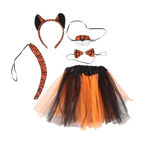 SAFIGLE 1 Set Tiger Stirnband Set Stirnbänder Cosplay Tierohren Tigerrock Halloween Tigerkostüm Tierohren Und Fliege Tigerkostüm Für Halloween Tierkostüm Set Tutu Rock Stoff von SAFIGLE
