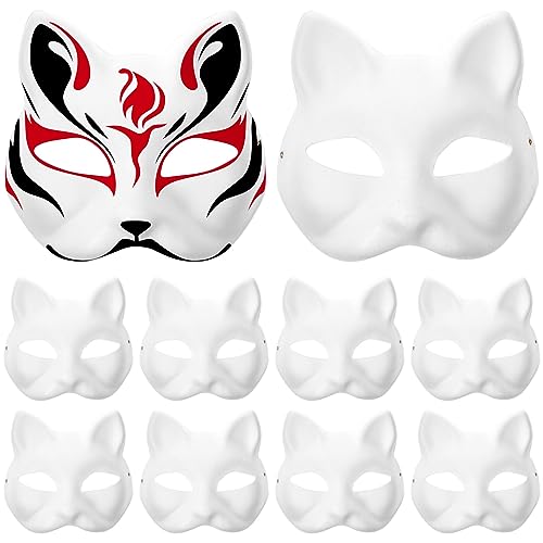 SAFIGLE 10 Stück Diy-Maskenmasken Blanko Weiße Masken Katzen-Halloween-Masken Therian-Maske Mit Riemen Einfache Maskenmasken Bastelmasken Party-Halbmasken Für Bastelkurs Karneval von SAFIGLE