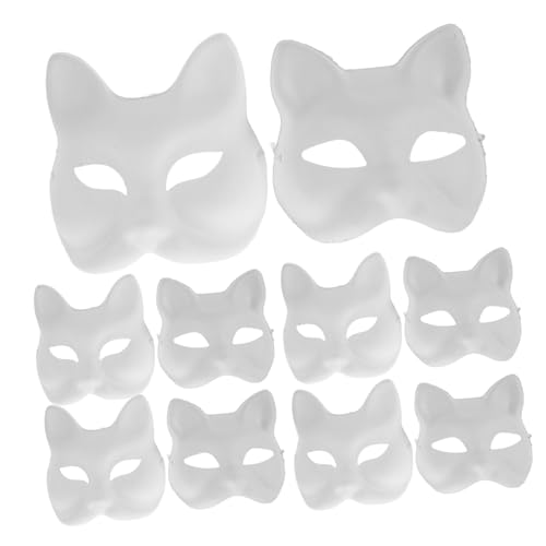 SAFIGLE 10 Stück handbemalte Maske Maskerademaske Graffiti-Masken Hundemaske Katze-Halloween Schreimaske halloween maske masken für karneval DIY Katzenfuchsmaske Kostümmaske Plastik Weiß von SAFIGLE