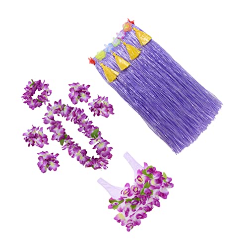 SAFIGLE 1Satz Hawaiianisches Kostüm für Frauen Teiliges Grass Rock Outfit für Luau Party Blumen Halskette Armbänder und Haarschmuck für Poolparty von SAFIGLE