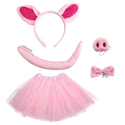 SAFIGLE 1Satz Kostüm Für Schweineohren Stirnband Fliege Tutu Rock Tierparty Kostümzubehör Für Karneval Halloween Cosplay von SAFIGLE