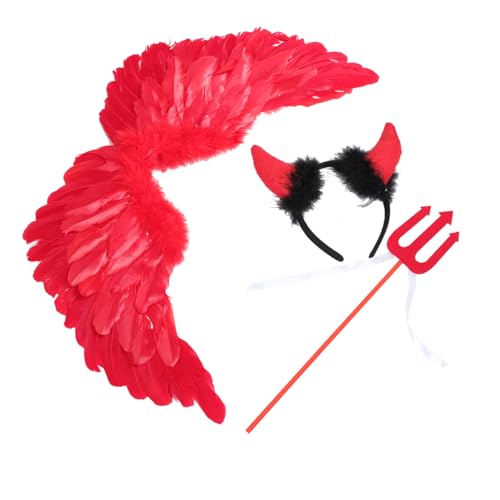 SAFIGLE 1Satz Teufel Kostüm mit Roten Federn Halloween Teufel Outfit für Cosplay Anzug für Geburtstagsfeiern Tanzpartys Halloween Events von SAFIGLE
