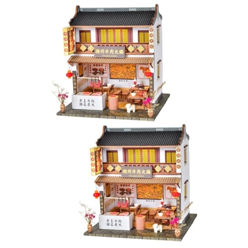 SAFIGLE 2 DIY Hütte Modelleisenbahnen vorgeben rustikale Wohnkultur Geschenk DIY Schmuck Hausspielzeug im chinesischen Stil ländlich Spielzeugzimmer Container schmücken Kunsthandwerk von SAFIGLE
