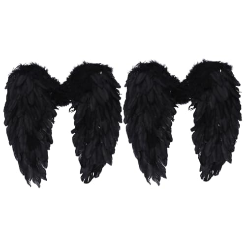 SAFIGLE 2 Stck. Große Schwarze Engelsflügel Leichte Federflügel Kostümflügel für Damen und Komfortabel Strapazierfähig für Karneval Weihnachten Party Cosplay und Bühnenauftritte von SAFIGLE