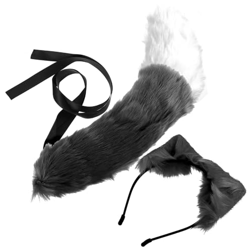 SAFIGLE 2 Stück Erwachsene Cosplay Kostüm Set aus Weichem Kunstpelz Einstellbares Tierohren Stirnband und Fuchsschwanz Zubehör Hautfreundlich und Geruchlos für Halloween Karneval Party von SAFIGLE