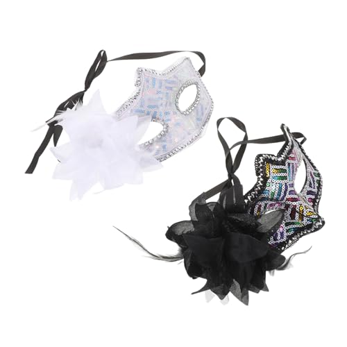 SAFIGLE 2 Stück Halbgesichtige Damen-masken mit Funkelnden Pailletten und Seitlicher Blüte Blickdichtes Design für Halloween Karneval Hochzeiten und Kostümpartys von SAFIGLE