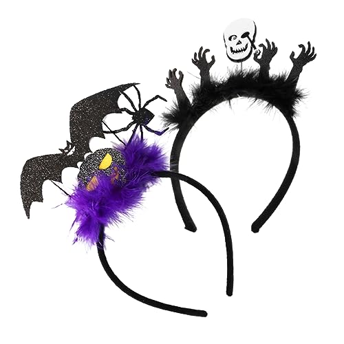 SAFIGLE 2 Stück Halloween Haarreif mit Schwarzem Skelett und Spinne Bat Design Leichter Karneval Kopfschmuck Bequemes Party Haarband für Halloween Kostüm und Festtagsdeko von SAFIGLE