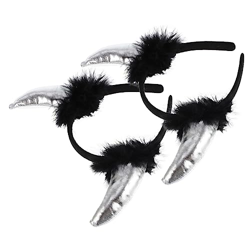 SAFIGLE 2 Stück Halloween Teufelshörner Stirnband Silber Glänzende Ox Horn Haarreifen Schwarzer Fellbesatz Verstellbare Kopfbedeckung für Cosplay Kostüm Party und Erwachsene von SAFIGLE