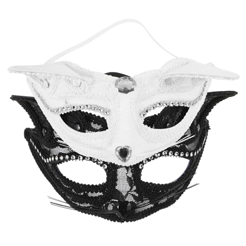 SAFIGLE 2 Stück Japanische Fuchsmaske Halbgesichts Cosplay aus Stilvoll Leicht Tragbar für Maskerade Halloween Kostümparty und Tanzveranstaltungen Schwarz und Weiß von SAFIGLE