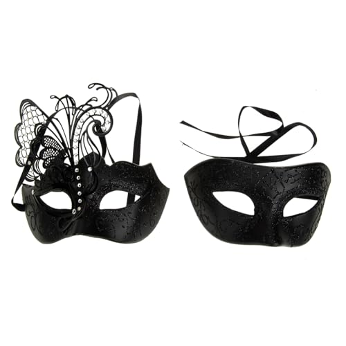 SAFIGLE 2 Stück Maskerade Maske Halloween-party-maske Masken Säubern Maskerademaske Halbe Abdeckungen Maskerade-maske Für Paare Kostüm Karnevalshüllen Halloween-paar Festival Black Eisen von SAFIGLE