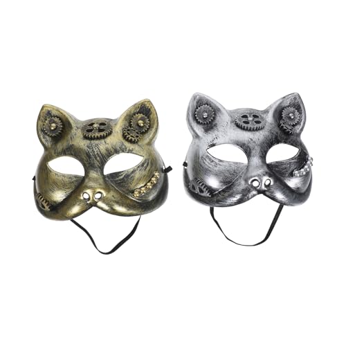 SAFIGLE 2 Stück Steampunk Katzenmaske Halbgesichtsmaske mit Punk Zahnrädern in Silber und Gold Bequeme Masquerade Maske für Cosplay Bühnenauftritte Karneval und Halloween Partys SAFIGLE 2 Stück Steampunk Katzenmaske Halbgesichtsmaske mit Punk Zahnrädern in Silber und Gold Bequeme Masquerade Maske für Cosplay Bühnenauftritte Karneval und Halloween Partys von SAFIGLE