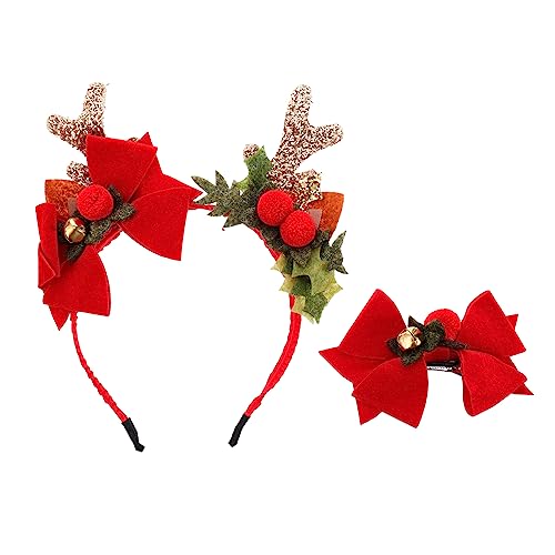 SAFIGLE 2 Stück Teiliges Weihnachts Stirnband mit Geweih und Schleifen Haarspange Festliche Kopfbedeckung für Damen und Haaraccessoire für Partys und Aufführungen von SAFIGLE