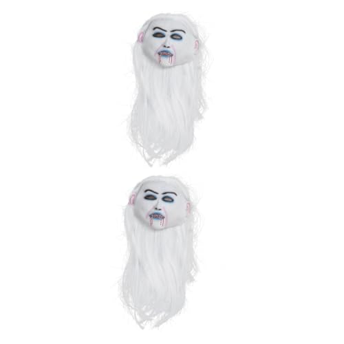 SAFIGLE 2 Stk Weiß haarige weibliche Geister maske Horror blutige Requisiten gruselige Halloween-Maske Halloween-Vollschutzmaske weiße Haarmaske Cosplay Vollgesichtsmaske bilden von SAFIGLE