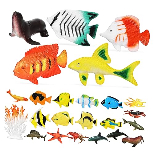 SAFIGLE 24 STK Simulation Meerestiermodell Spielzeug Wasserspielzeug Tierfiguren Aus Kunststoff Unterwasserornament Minifisch Meerestiermodelle Meeresschildkröte Plastik Kleine Werkzeuge von SAFIGLE