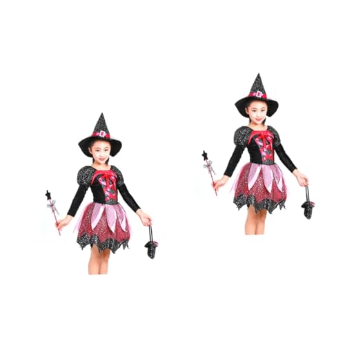 SAFIGLE 2St Kostüme für Mädchen schwarzes Kostüm Mädchen-Outfit Kostüm Hexenhut Halloweenkostüm Kinderkleidung Hexenkostüm für Kinder Halloween-Hexenkostüm Cosplay Prinzessinenkleid von SAFIGLE