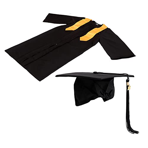 SAFIGLE 3 Graduation Gown Set Teilig mit Quaste und Gelber Schärpe Atmungsaktives Abschlusskleid für Ingenieurstudenten Unisex Schwarz Passend für Cosplay und Fotografie von SAFIGLE