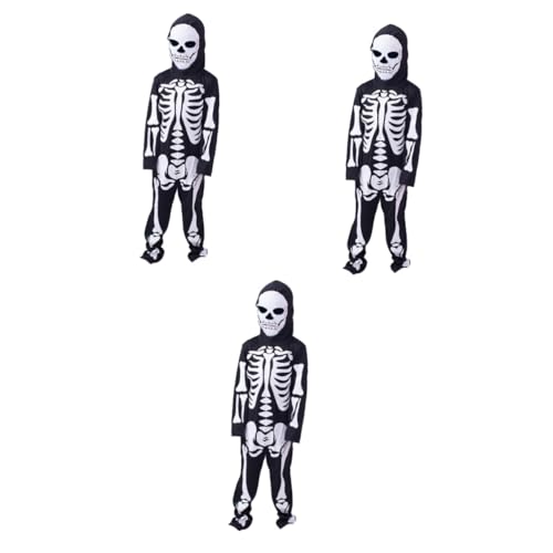 SAFIGLE 3 Sätze Halloween-Skelettkostüm Cosplay-Outfit für Kinder Kinderkostüm schwarzer Body schwarzer Overall Skelettkostüm kinder Skelett Kostüm eng Overalls einstellen 3d von SAFIGLE