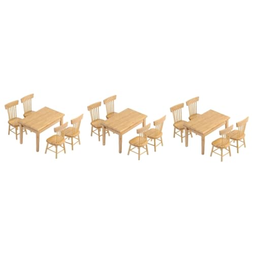 SAFIGLE 3 Sätze Puppenstubentisch und Stühle Holzmöbel Holzspielzeug -Szenenmodell Esszimmermöbel aus Holz Kinder-Esstisch Kinderstühle für Tisch Mini-Möbel Mini-Stuhl-Verzierung von SAFIGLE