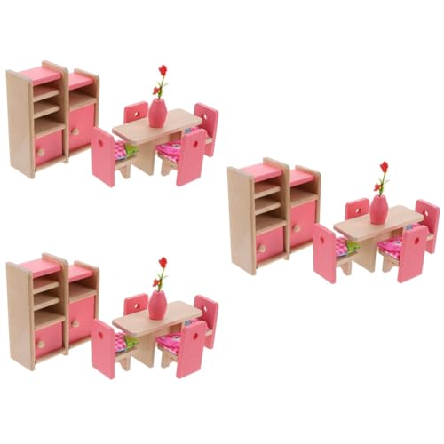 SAFIGLE 3 Sätze Spielhaus Mini-puppenhaus Puppenhaus-miniaturtisch Puppenhaus Möbel Spielzeug Kinderspielzeug Pädagogische Puppenhausmöbel Spielzeug Hölzern Puzzle Spielzeugzimmer Rosa von SAFIGLE