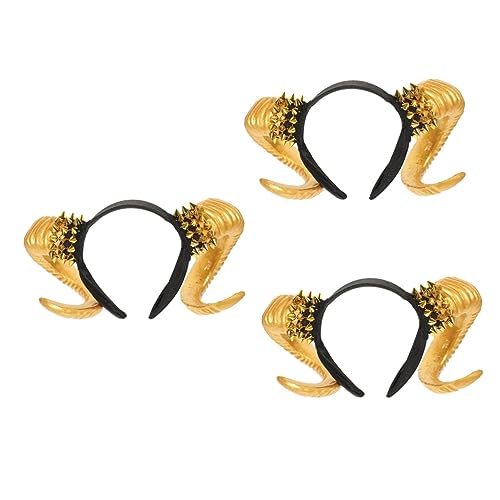 SAFIGLE 3 Stück Goldener Halloween Kopfschmuck mit Schafhorn und Nieten Leichter Animal Horn Haarreif für Party DIY Kostüm Haarschmuck Vielseitiger Haarschmuck für Halloween und Festliche von SAFIGLE
