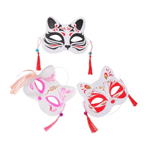 SAFIGLE 3 Stück Japanische Fuchs-masken Handbemalt Halbe Gesichtsmasken Leicht für Cosplay Festival Karneval Halloween Erwachsene von SAFIGLE