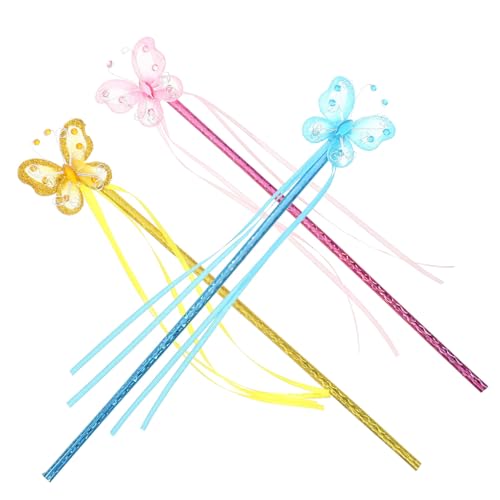 SAFIGLE 3 Stück Schmetterlings-feenstab Bausatz Schleife Ballongirland -kit Feenflügel Rosa Lametta Goldene Vorhänge Glitzer-Highlighter Textmarker Neuheit Feenstab Pailletten von SAFIGLE