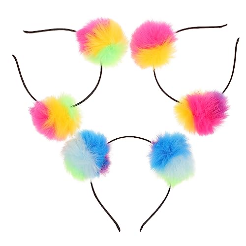 SAFIGLE 3 Stück Stirnband Stirnbänder Ball Haarband Pom Puff Haarschmuck Pelziger Haarreif Karneval Haarbänder Haarzubehör Karnevalskostüme Für Frauen Colorful von SAFIGLE
