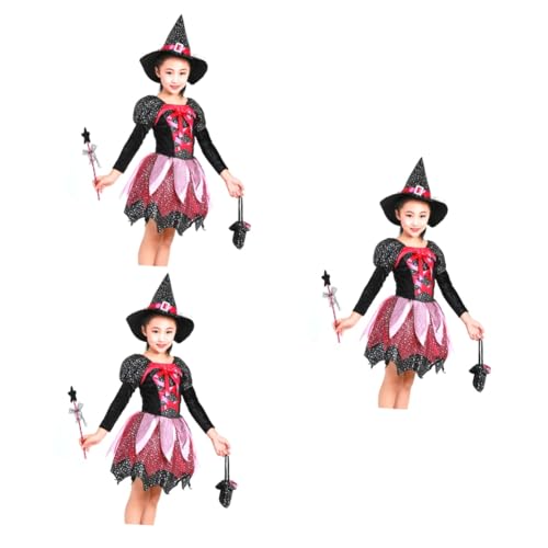 SAFIGLE Kleider 3St Hexen-Cosplay-Outfit Kostüm Hexenhut Kostüme für Halloween Hexenkostüm für Kinder Kinderkleidung Hexenoutfit für Kinder Halloween-Hexenkostüm Prinzessinenkleid Mädchen von SAFIGLE