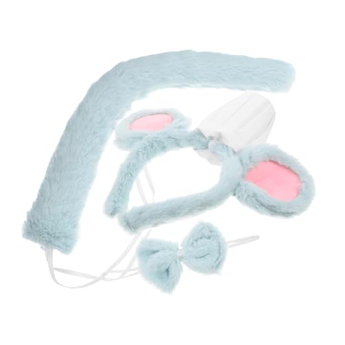 SAFIGLE 3Stücke Teiliges Mäusekostüm Set mit Ohren Schleife und für Erwachsene für Halloween und Cosplay Flauschige Mäuseohren Wassergrün von SAFIGLE