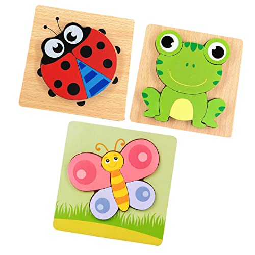SAFIGLE 3St Spielzeug für Kinder Cartoon-Puzzles aus Holz Tierische Holzpuzzles Lernspielzeug für Kleinkinder Rätsel Puzzle für Kinder Dreidimensionales Puzzlebrett aus Holz hölzern Bambus von SAFIGLE