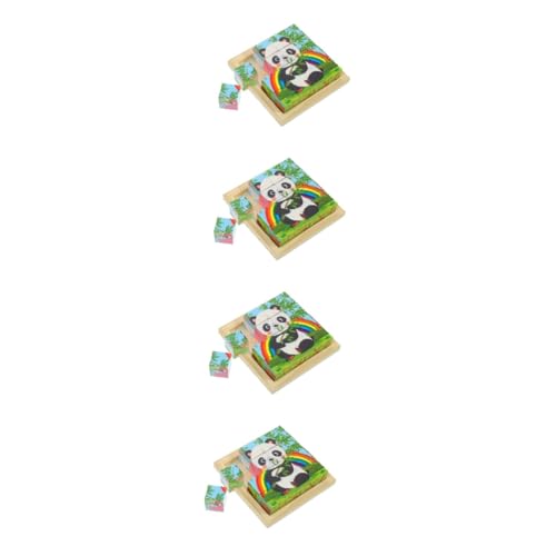 SAFIGLE 4 Sätze Dreidimensionales sechsseitiges 3D-Gemälde Puzzles für Kinder Holzpuzzle für Kinder Spielzeug Kinder rätsel Puzzle aus Holz Würfelpuzzle für Kinder hölzern Panda einstellen von SAFIGLE