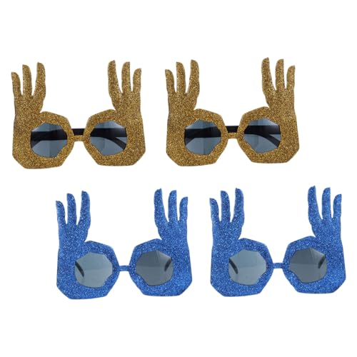 SAFIGLE 4 Stück Teiliges Finger Ok-hand-gestaltung Lustige Partybrille in Gold und Blau Auffällige Strapazierfähige Spaßbrillen als Kostüm Fotorequisiten für Erwachsene von SAFIGLE