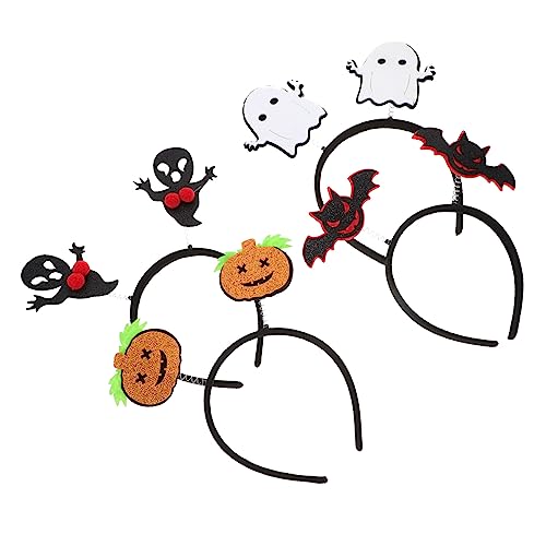 SAFIGLE 4 Stück Teiliges Halloween Haarreif für Kostüm Dekoration mit Grünem Kürbis Wasserungeheuer Weißem Geist und Schwarzem Fledermaus Haarreifen für Partys und Festivals von SAFIGLE