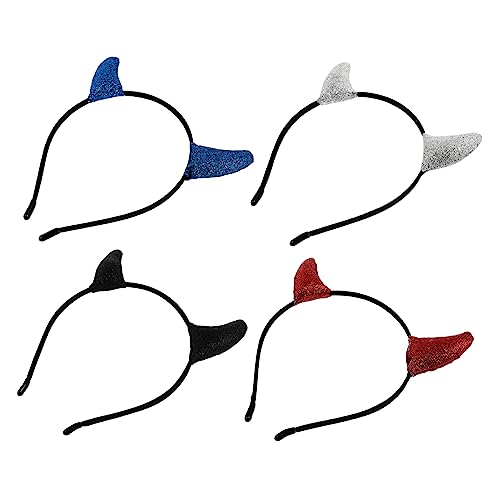 SAFIGLE 4 Stück Teiliges Halloween Kostüm Haarband mit Teufelshörnern für Einzigartige Kopfbedeckung Rot Blau Schwarz und Silber für Cosplay und Partys von SAFIGLE