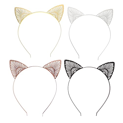 SAFIGLE 4 Stück Teiliges Metall Katzenohren Haarreif Farbiges Cat Ear Headwear Niedliches Cosplay Stirnband für Party Halloween und Kostümfest Vielseitiger Kopfschmuck von SAFIGLE