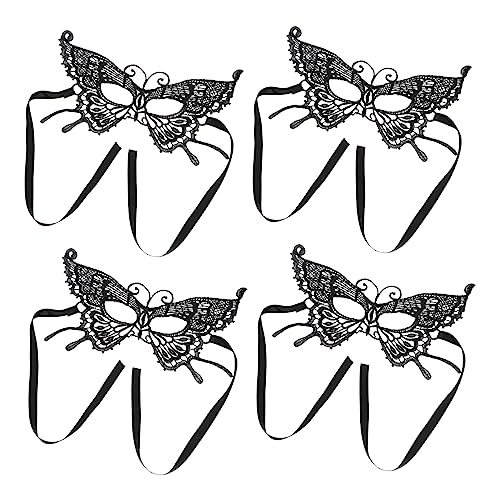 SAFIGLE 4 Stück Teiliges Schwarze Halloween Maske für Frauen Augenmasken mit Schmetterlingsdesign für Kostümparty Karneval und Cosplay von SAFIGLE