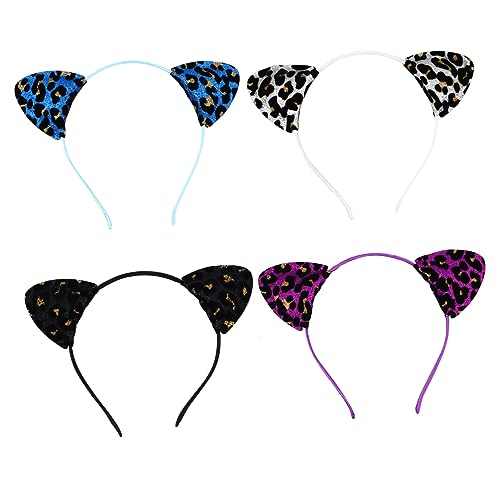 SAFIGLE 4Stücke Katzenohren Haarband Glitzer Leopard Stirnband für Partydekoration Modisches Stirnband Maskerade Haarband Niedliches Cosplay Zubehör für Damen SAFIGLE 4Stücke Katzenohren Haarband Glitzer Leopard Stirnband für Partydekoration Modisches Stirnband Maskerade Haarband Niedliches Cosplay Zubehör für Damen von SAFIGLE