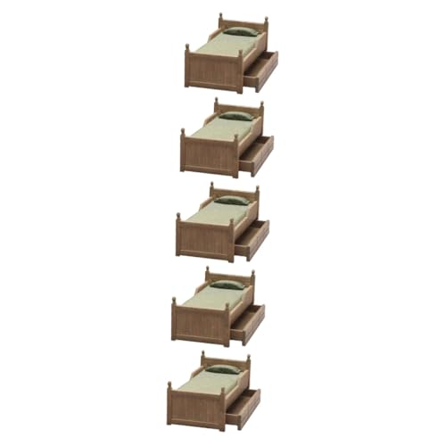 SAFIGLE 5 STK Puppenhaus antikes Bett Möbelverzierung Bettmodell Mini-Hausbett Spielzeug Modelle Miniaturmöbel Miniatur-Landschaftsstütze Minibett Requisiten Zubehör Kind hölzern von SAFIGLE
