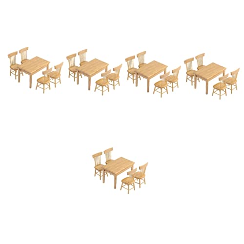 SAFIGLE 5 Sätze Puppenstubentisch Und Stühle Mini-esstisch Spielhausmöbel, Spielzeug Puppentisch Und Stühle Mini-puppenstubenstuhl Puppenhaus-esstisch Mini-möbelmodell Kind Miniatur Holz von SAFIGLE