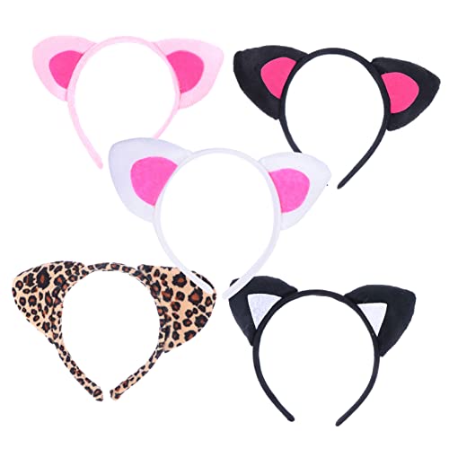 SAFIGLE 5 Stück Teiliges Katzenohren Stirnband Cartoon Tier Haarreife in Verschiedenen Farben Bequemes Cosplay Zubehör für Mädchen und Erwachsene für Karneval Party und Alltag von SAFIGLE