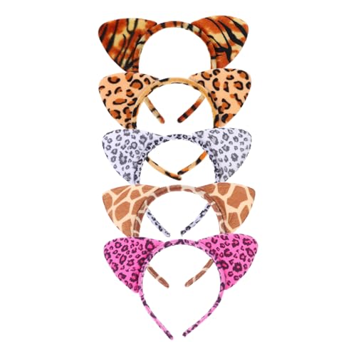 SAFIGLE 5 Stück Teiliges Leoparden Muster Katzenohren Stirnband Multifunktionale Haarreifen für Festival Karneval Kostümparty Dekorative Tierohren Haarschmuck für Damen und Mädchen von SAFIGLE