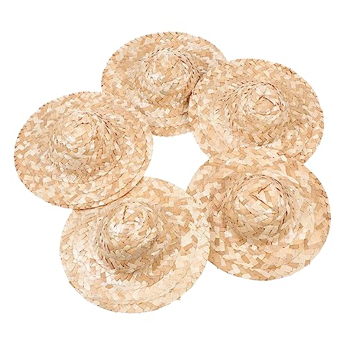 SAFIGLE 5 Stück Teiliges Mini Strohhüte Handgefertigt Woven Craft Kleine Hüte für DIY Puppen Dekoration Kindergeburtstag Außenbereich Ornament von SAFIGLE