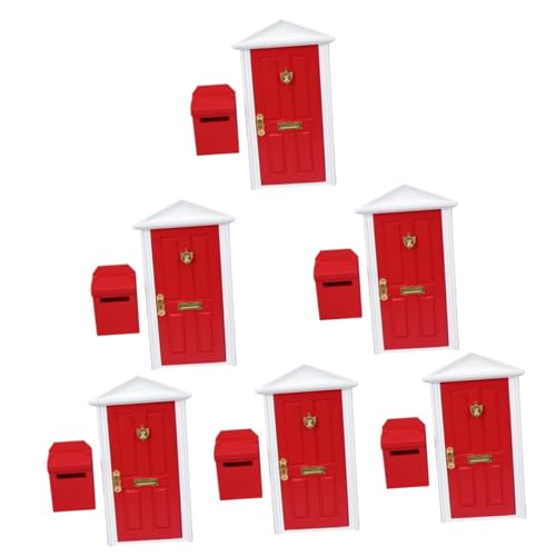 SAFIGLE 6 Sätze Mini Möbel Türen Miniaturmöbel Miniatur-Mailbox-Modell Mini-Holzmöbel Modelle Mini-Hausdekoration Mini-Hausversorgung Puppenhaus Ornamente Möbeltür Mikroszene hölzern rot von SAFIGLE